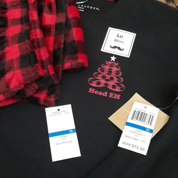 HEAD ELF Mens T Shirt Pajama SET Plaid Red Pants - Picture 4 of 4